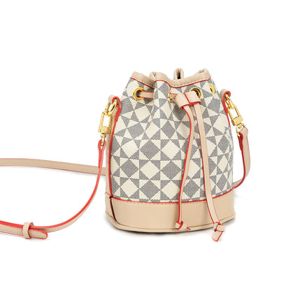 Drawstring Bucket Bag for Women - Adjustable PVC Crossbody Purse, Small Printed Shoulder Bag with Detachable Strap