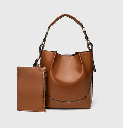 Vintage Ruched Bucket Bag - Large Capacity PU Bag with Magnetic Closure, Wide Strap Shoulder Bag for Women