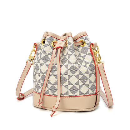 Drawstring Bucket Bag for Women - Adjustable PVC Crossbody Purse, Small Printed Shoulder Bag with Detachable Strap