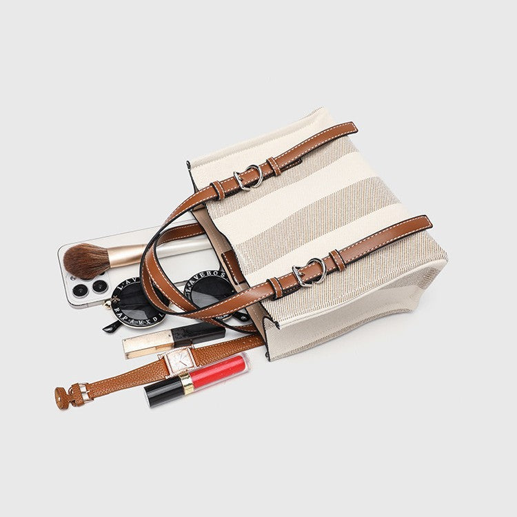 Canvas Tote Bag - Square Horizontal Shoulder Bag with Magnetic Closure, Versatile Crossbody Purse with 2 Detachable Straps