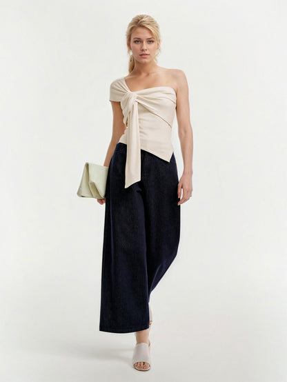 Asymmetric Hem Off Shoulder Top for Women, Summer Chic Sleeveless T Shirt Sexy Slim Fit Blouse