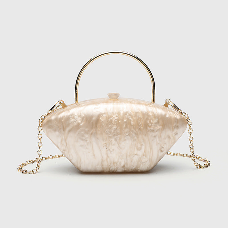 Urban Minimalist Clutch Bag - Acrylic Hard Shell Evening Purse with Detachable Chain, Square Horizontal Wedding Party Bag