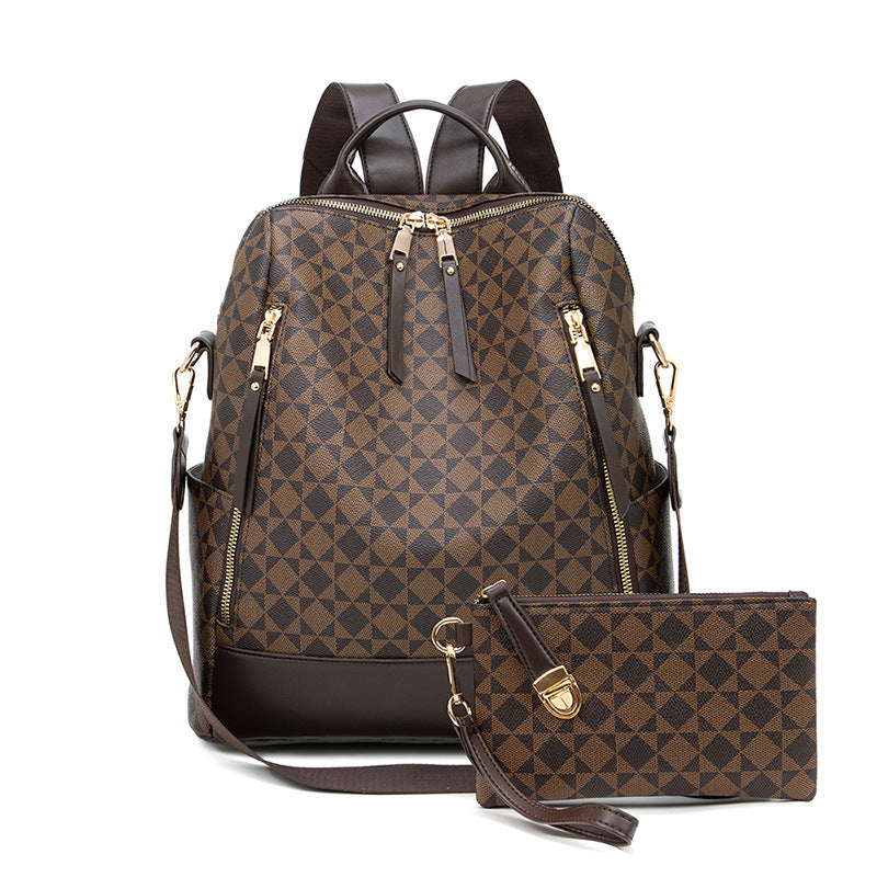 PVC Checkerboard Print Backpack - Waterproof Multi-functional Mommy Bag with Detachable Organizer, Travel Tote with Shoulder Strap