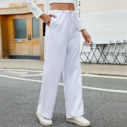 Fall Winter Straight Leg Sweatpants for Women, Loose Fit Mid Waist Wide Leg Trousers