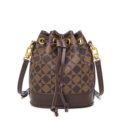 Drawstring Bucket Bag for Women - Adjustable PVC Crossbody Purse, Small Printed Shoulder Bag with Detachable Strap