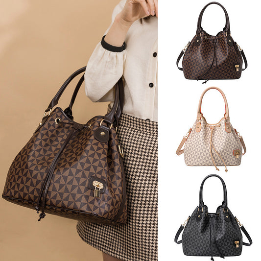 Large Capacity PU Bucket Bag for Women - Korean Style Drawstring Tote with Adjustable Strap, Commuter Shoulder Bag