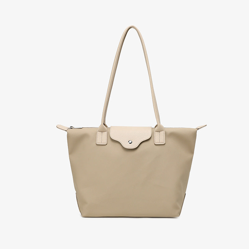 Commuter Bucket Tote Bag for Women - Large Capacity Nylon Shoulder Bag, Lightweight Color Block Work Bag