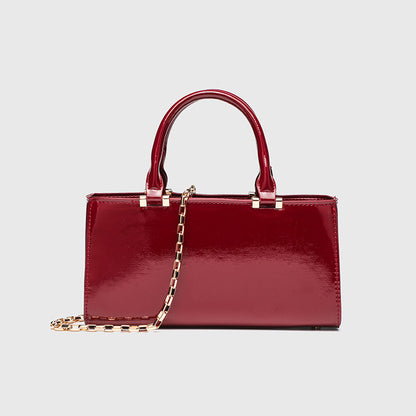 PU Square Bag with Flap - Women's Shoulder Purse with Magnetic Closure, Metal Chain Crossbody Bag