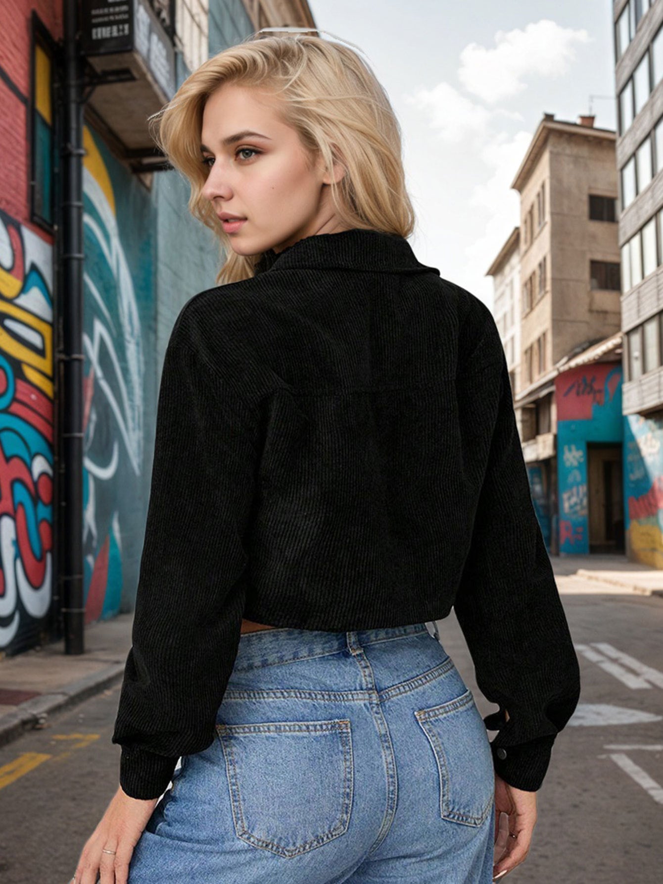 Notched Lapel Cropped Jacket, Streetwear Button-Up Short Top Fall Winter Fashion Outerwear
