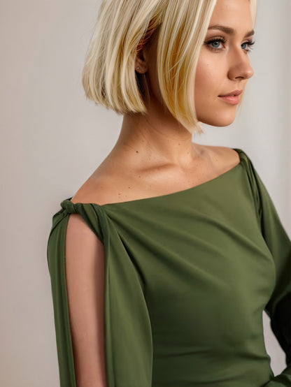 Off Shoulder Knit Top for Women, Cut Out Long Sleeve Slim Fit Statement T-Shirt