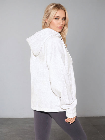 Women's Casual Hooded Zip-Up Knit Sweatshirt, Solid Color Loose Fit Pullover Jacket