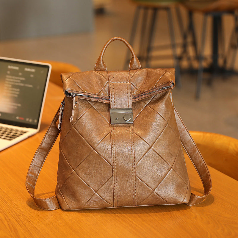 Women's Lock Secure Backpack with Multiple Pockets, Structured Soft Leather Travel Rucksack and Top Handle