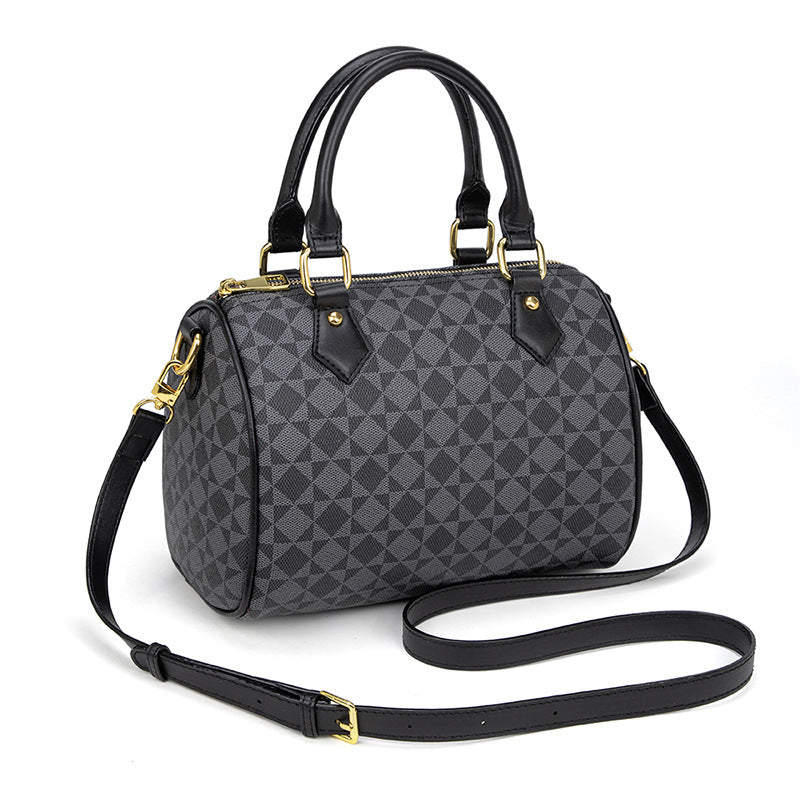 Vintage Boston Bag - PVC Pillow Style Shoulder Bag with Zipper, Retro Women's Purse with Top Handle