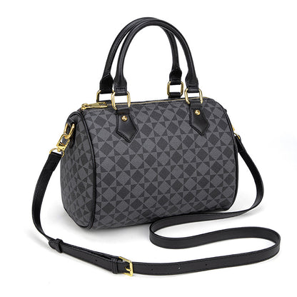 Vintage Boston Bag - PVC Pillow Style Shoulder Bag with Zipper, Retro Women's Purse with Top Handle