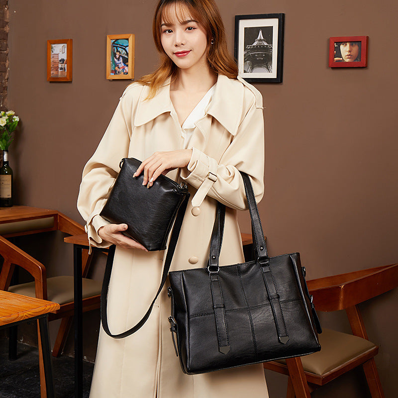 Luxury Genuine Leather Tote Bag for Women - Large Soft Zip Top Work Bag with Detachable Chain Strap Pouch