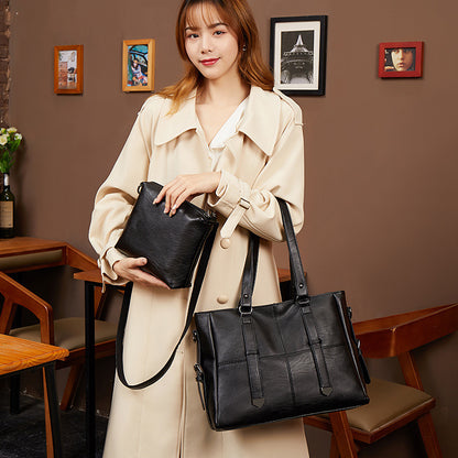 Luxury Genuine Leather Tote Bag for Women - Large Soft Zip Top Work Bag with Detachable Chain Strap Pouch