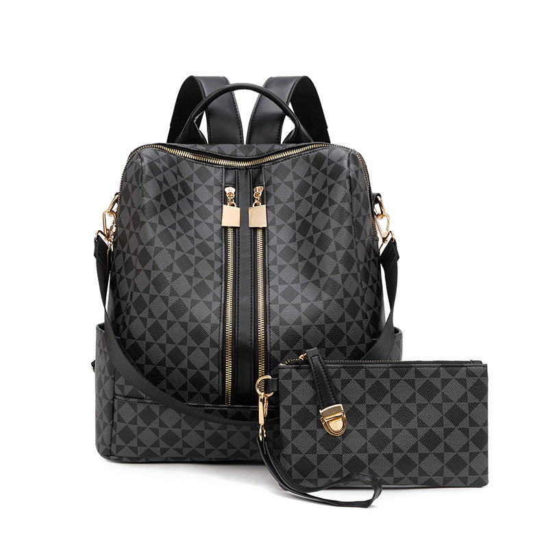 Large Capacity Print Checkerboard Travel Diaper Backpack with Detachable Organizer