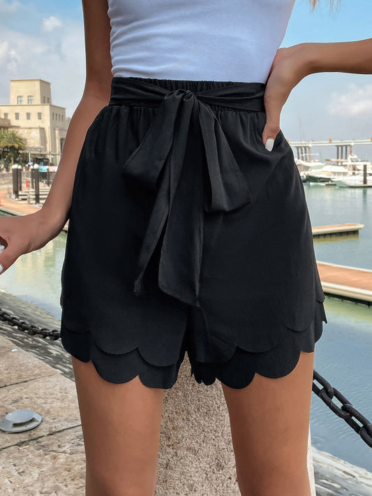 High Waist Workout Shorts for Women, Asymmetric Hem Butterfly Bow Tie Detail Athletic Shorts