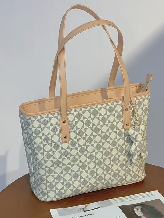 Urban Minimalist Tote Bag for Women - Waterproof PVC Commuter Bag with Multiple Pockets, Large Capacity Zip Top Shoulder Bag for College Students