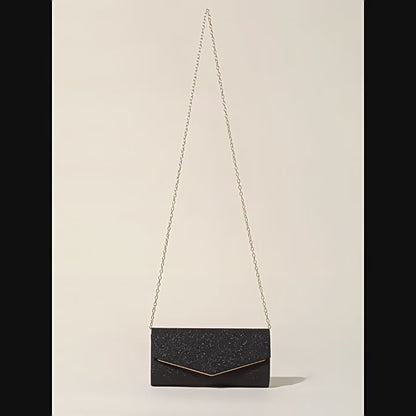 Horizontal Square Clutch Bag for Women, Elegant Polyester Evening Purse with Detachable Chain Strap