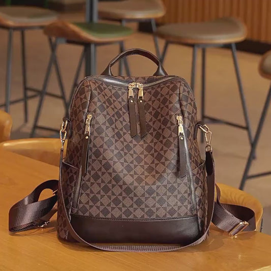 PVC Checkerboard Print Backpack - Waterproof Multi-functional Mommy Bag with Detachable Organizer, Travel Tote with Shoulder Strap