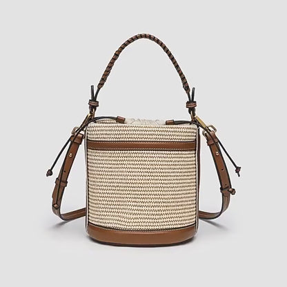 Woven Straw Beach Bag - Adjustable Detachable Shoulder Strap Bucket Bag, Women's Vacation Crossbody Purse for Resort Holiday