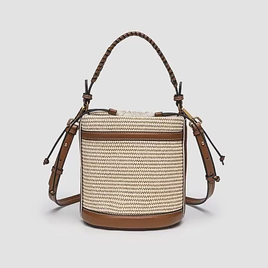 Woven Straw Beach Bag - Adjustable Detachable Shoulder Strap Bucket Bag, Women's Vacation Crossbody Purse for Resort Holiday
