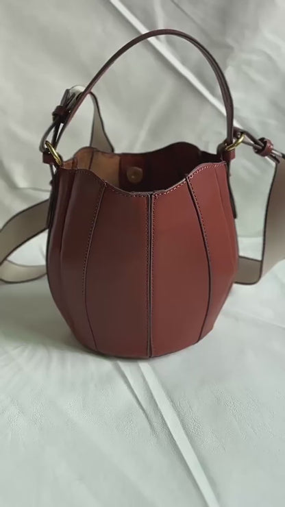 Bucket Shape Tote Bag for Women - Pumpkin Style Drawstring Closure with Magnetic Snap, Convertible Shoulder Bag and Mommy Bag